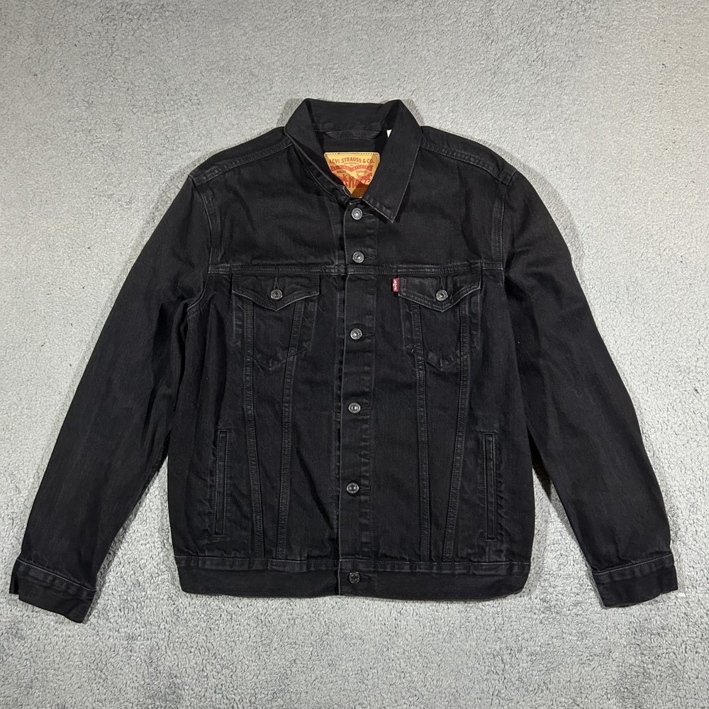 Levi's Denim Trucker Jacket Black Jean Mens Large #3860